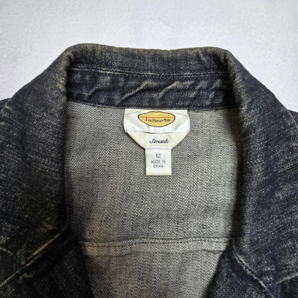Vintage 90s Y2K Talbots Stretch Denim Jean Jacket Womens Sz 12 Grunge Streetwear